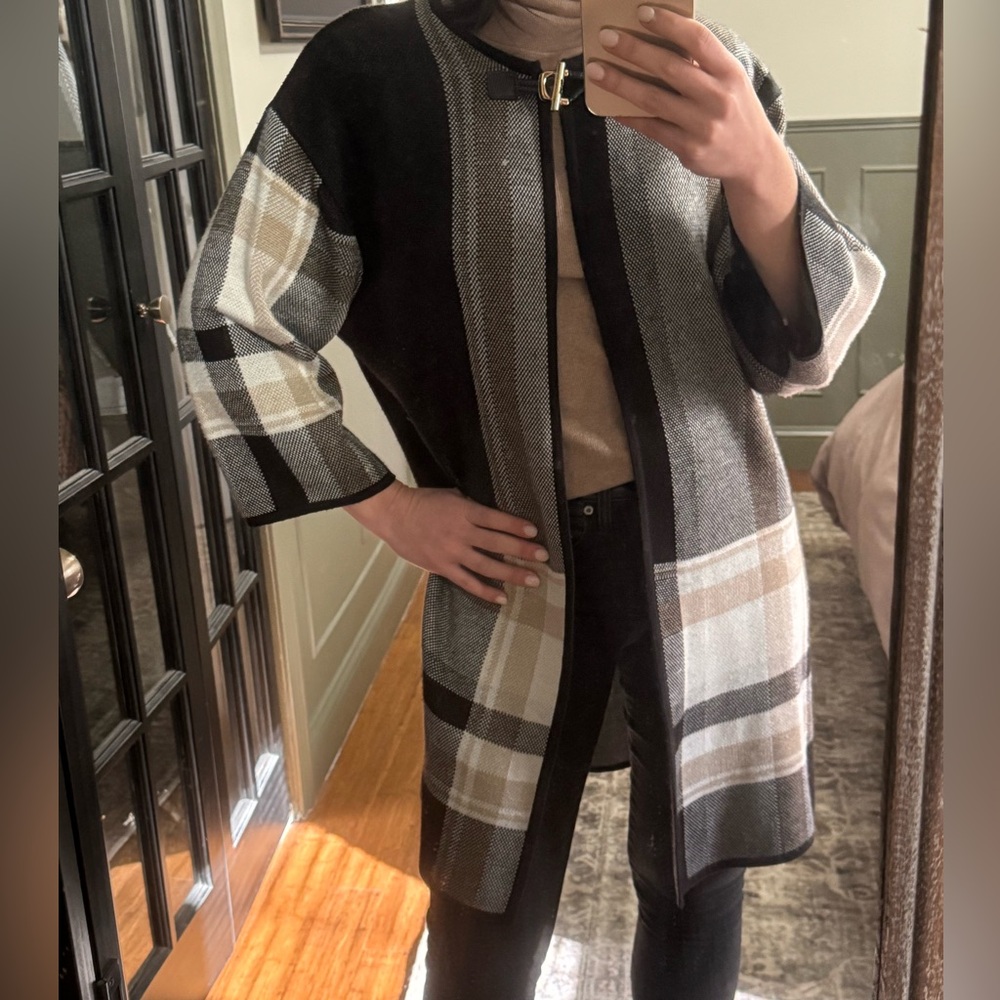 Ivanka Trump Plaid Knit Cardigan Tunic